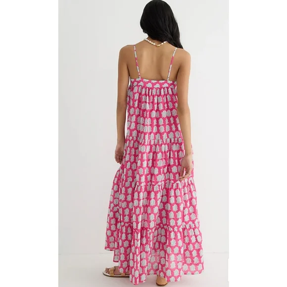 81. SZ Blockprints™ X J.Crew tie-front tiered maxi dress in bright-pink paisley - Picture 3 of 13